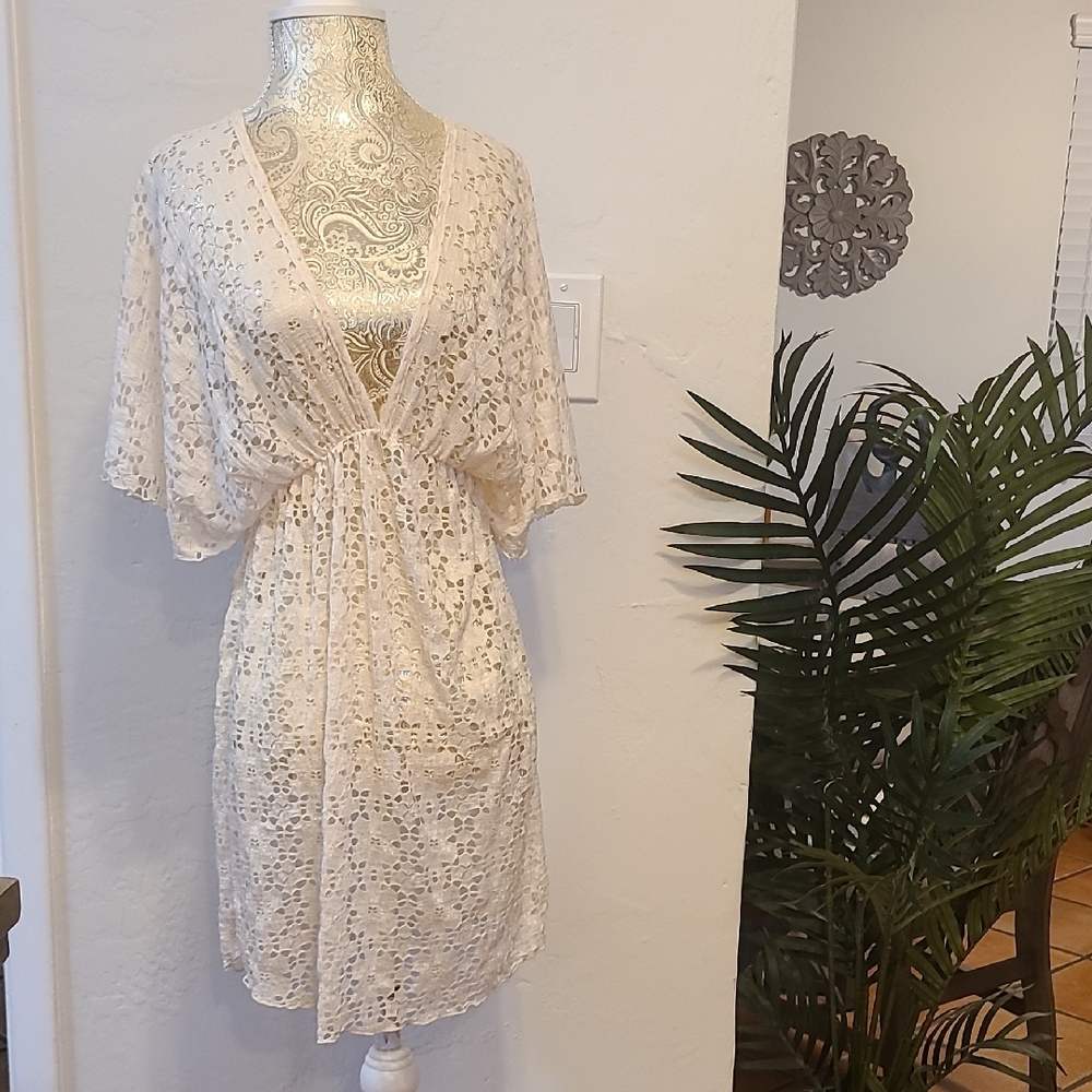 Elif for Jordan Taylor Cream Lace Cover-Up Dress
